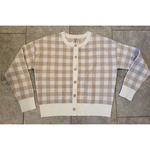 New Nanette Lepore Cardigan Sweater Beige Check Size XL